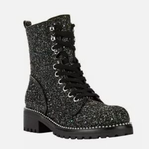 Portland By Portland Boot Company Women Black Glitter Combat Boots Size 7.5 NIB
